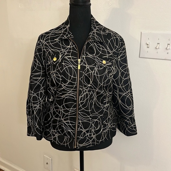 Peter Nygard Embroidered Full Zip Jacket Black Gold Accents, Sz. M/L. - Picture 1 of 9
